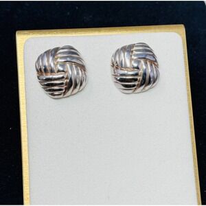 Vintageโ 925 Milor Sterling Silver Basket Weave Design Stud Earrings Estate